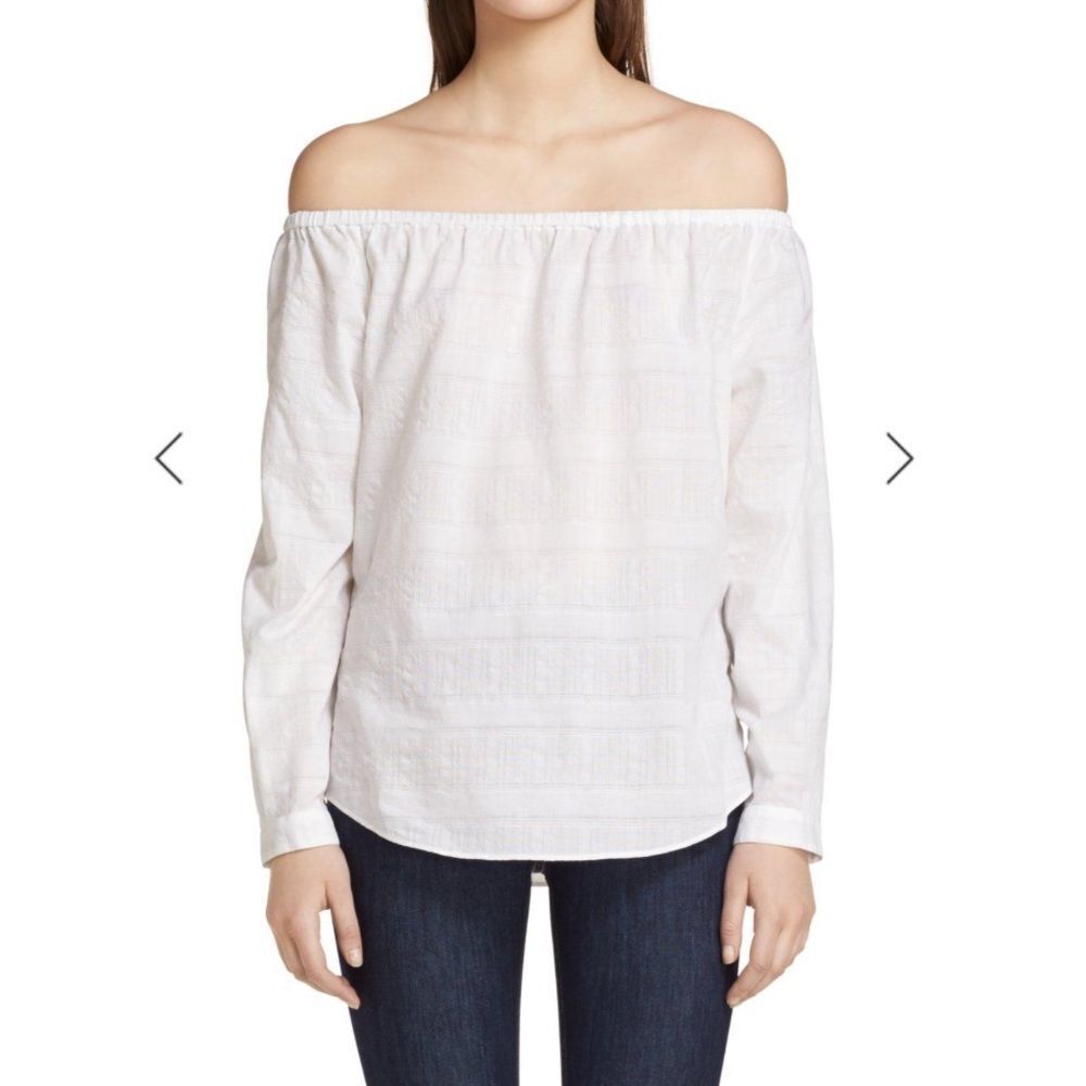 Rag & Bone Off The Shoulder Cotton Blouse in White - Picture 8 of 13